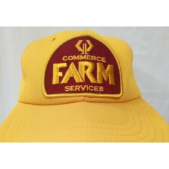 Farm Commerce Services Hat Vintage Trucker Hat w/ Yellow Embroidered Patch Cap - Picture 3 of 8